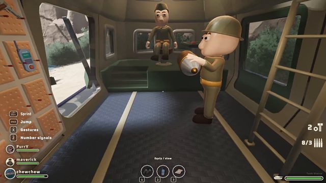 A crewmate carrying a shell in the cabin